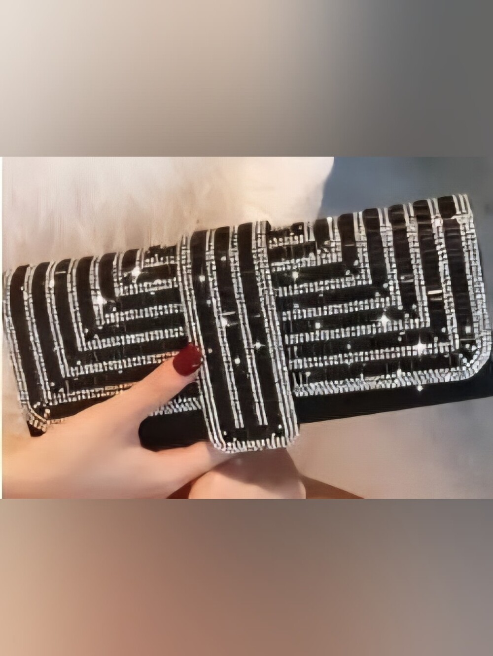 New - Black and Silver Sequin Evening Clutch